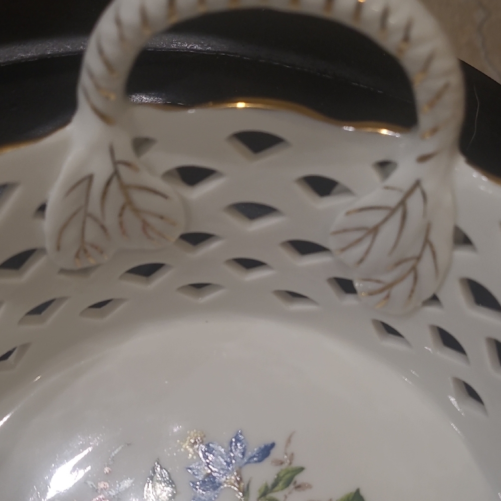 Floral Porcelain Basket with Gold Accents - Picture 3 of 5